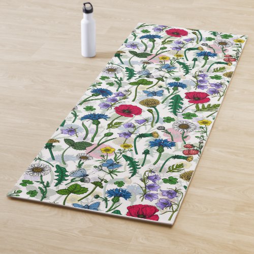Wildflowers on off white yoga mat