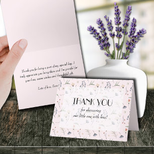 Wildflowers on Pink Girl Baby Shower Letterpress Thank You Card