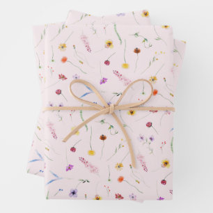 Wildflowers on Pink Wrapping Paper Sheets