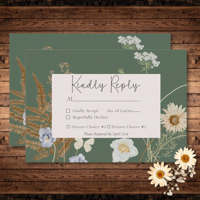 Wildflowers on Sage Wedding Two Dinner RSVP Card (Wildflowers on Sage Wedding RSVP Card)