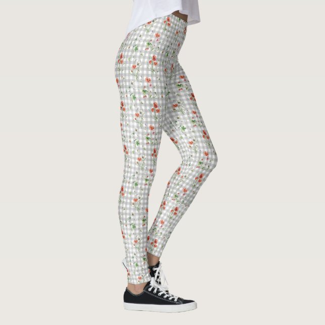 Wildflowers On Silver Gingham Leggings (Right)