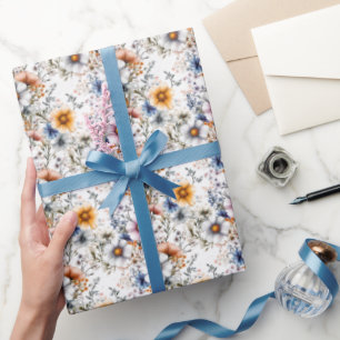 Wildflowers on White Wrapping Paper
