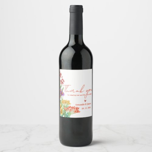 Wildflowers Orange Yellow Floral Wedding Party Wine Label