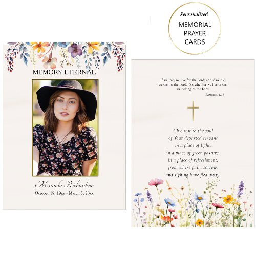 Wildflowers Orthodox Christian Funeral Prayer Card