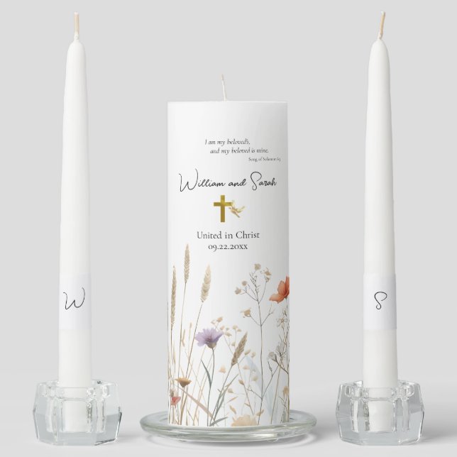 Wildflowers Orthodox Christian Wedding  Unity Candle Set (Front)