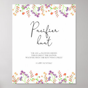 Wildflowers pacifier hunt baby shower game poster