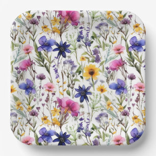 Wildflowers Paper Plates, Pink Purple Floral Party Plates