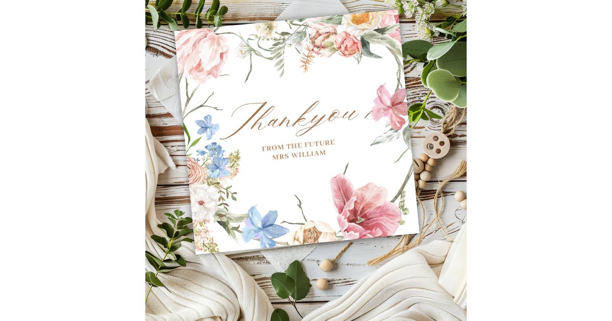 Wildflowers Pastel Floral Garden Party Wedding Thank You Card | Zazzle