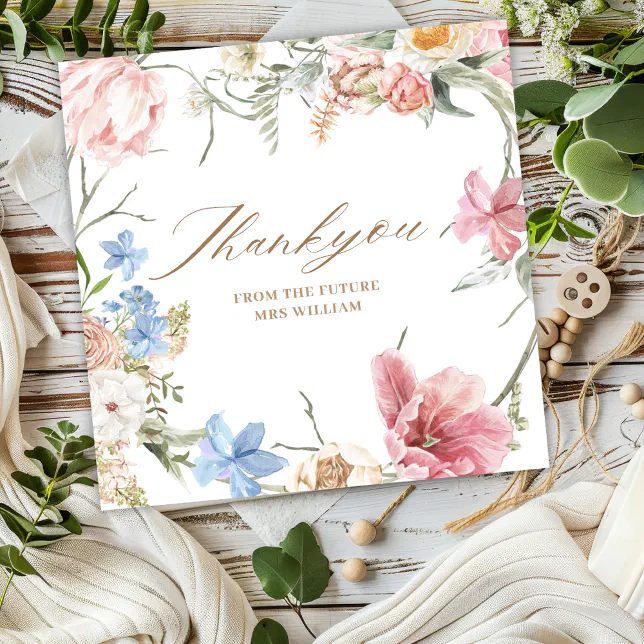 Wildflowers Pastel Floral Garden Party Wedding Thank You Card | Zazzle