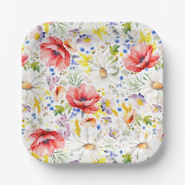 Wildflowers Pattern Elegant Botanical Summer Party Paper Plates (Front)
