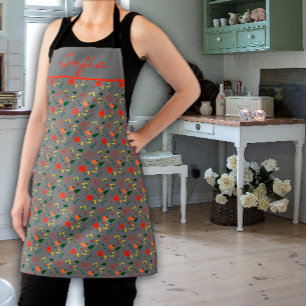 Wildflowers pattern grey All-Over Print Apron