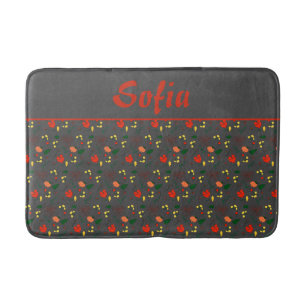 Wildflowers pattern poppy grey bath mat