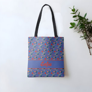 Wildflowers pattern poppy name blue tote bag
