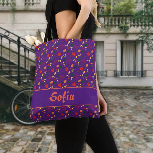 Wildflowers pattern poppy purple  tote bag (Creator Uploaded)