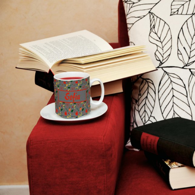 Wildflowers pattern  red poppy grey  coffee mug (Creator Uploaded)