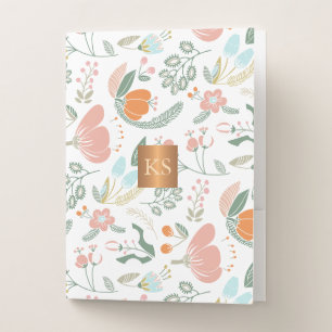 Wildflowers pattern with metallic copper monogram pocket folder