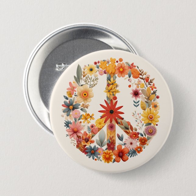 Wildflowers Peace Sign floral wreath Button (Front & Back)