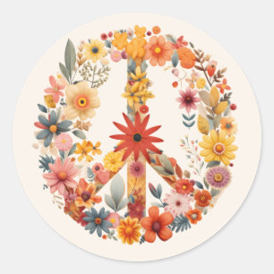 Wildflowers Peace Sign floral wreath Classic Round Sticker