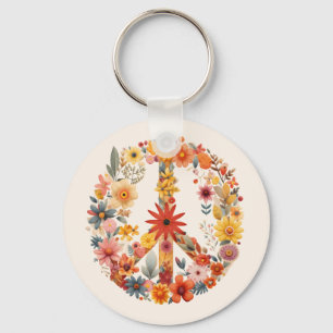 Wildflowers Peace Sign floral wreath Keychain