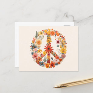Wildflowers Peace Sign floral wreath Postcard