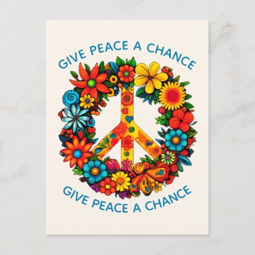 Wildflowers Peace Sign floral wreath Postcard