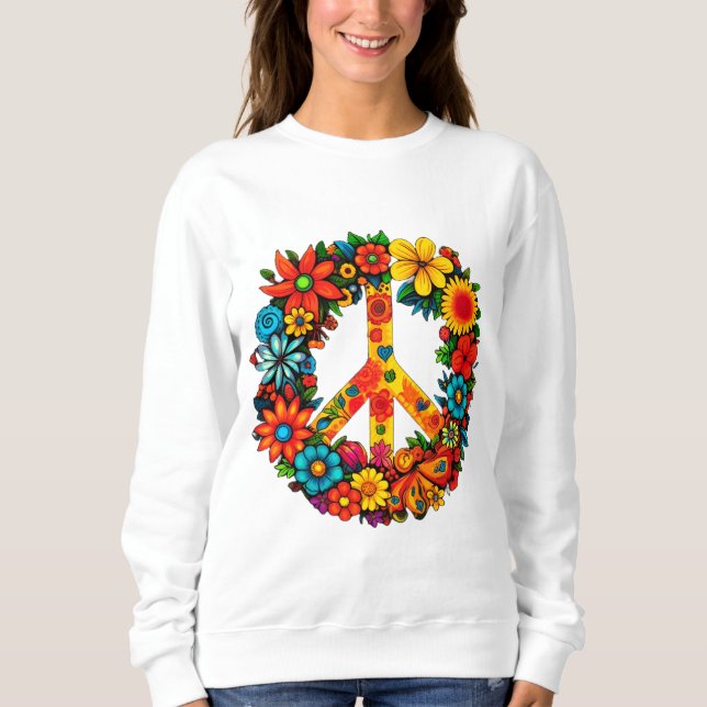 Wildflowers Peace Sign floral wreath Sweatshirt (Front)