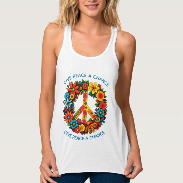 Wildflowers Peace Sign floral wreath Tank Top (Front)