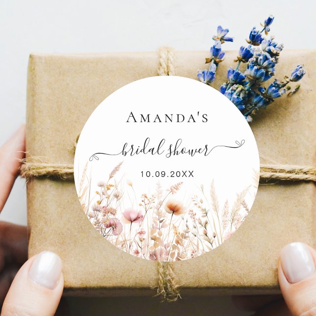 Wildflowers peach beige fall love bridal shower classic round sticker (Creator Uploaded)