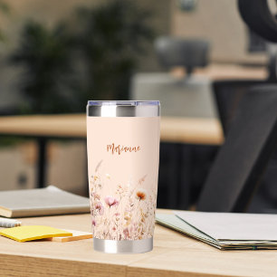Wildflowers peach beige name script insulated tumbler