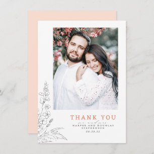 Wildflowers Peach Elegant Wedding Thank You Photo