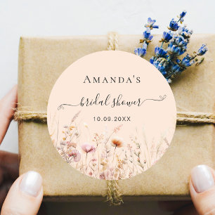 Wildflowers peach fall love pink bridal shower classic round sticker