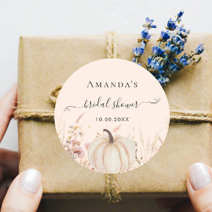 Wildflowers peach fall peach pumpkin bridal shower classic round sticker