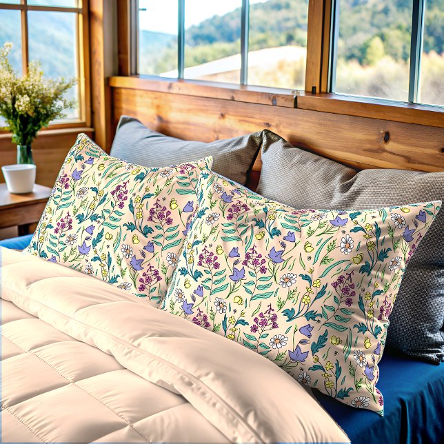 Wildflowers Peach Orange Color Pillow Case (Wildflowers Peach Color Pillow Case)