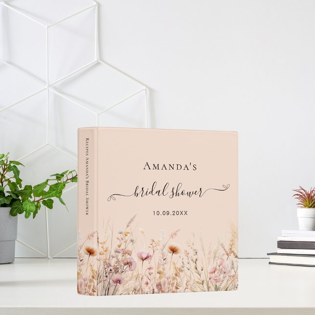 Wildflowers peach pink bridal shower recipe 3 ring binder (Creator Uploaded)