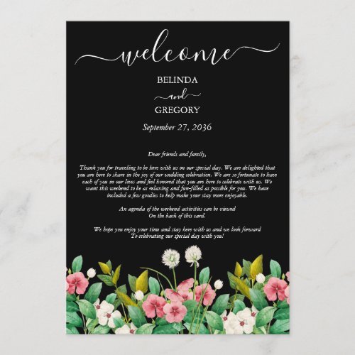 Wildflowers Periwinkle Black Wedding Itinerary Program