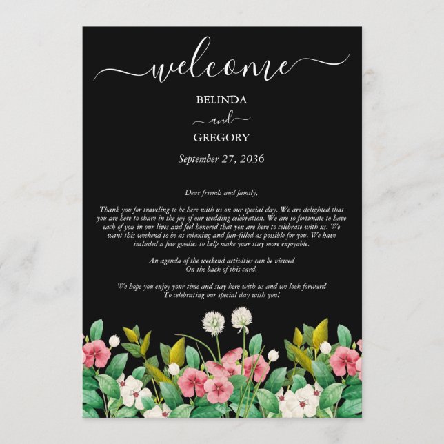 Wildflowers Periwinkle Black Wedding Itinerary Program (Front)