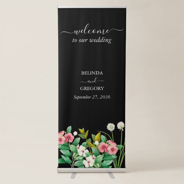 Wildflowers Periwinkle Black Wedding Welcome Sign (Front)