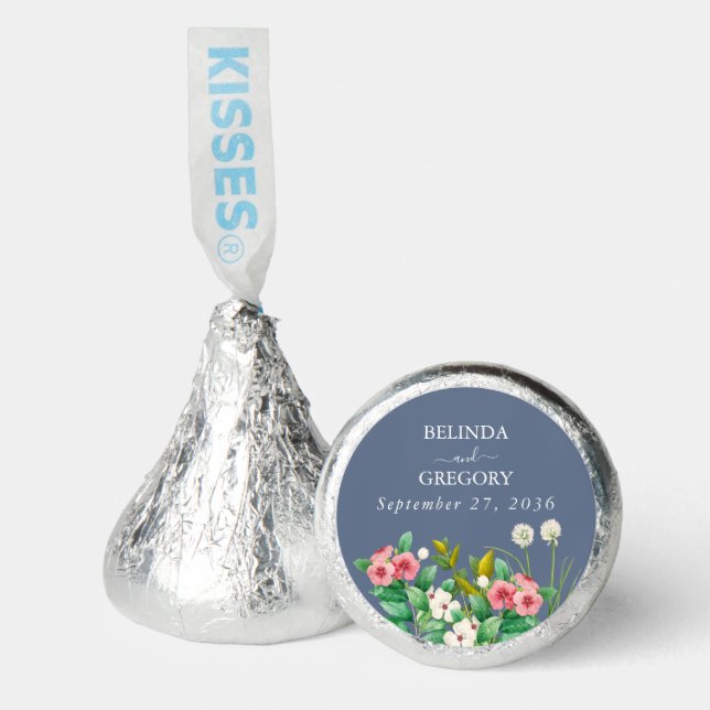 Wildflowers Periwinkle Dusty Blue Wedding Hershey®'s Kisses® (Front)