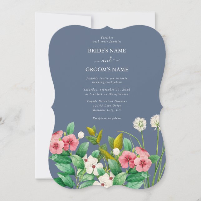 Wildflowers Periwinkle Dusty Blue Wedding Invitation (Front)