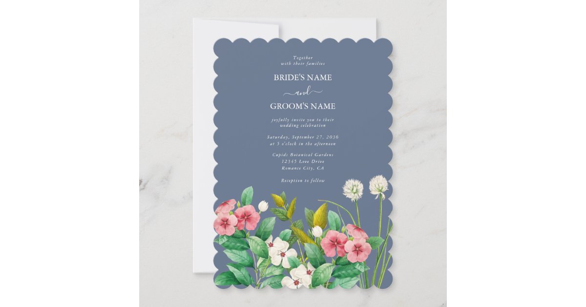 Wildflowers Periwinkle Dusty Blue Wedding Invitation Zazzle