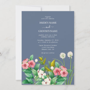 Wildflowers Periwinkle Dusty Blue Wedding Invitation
