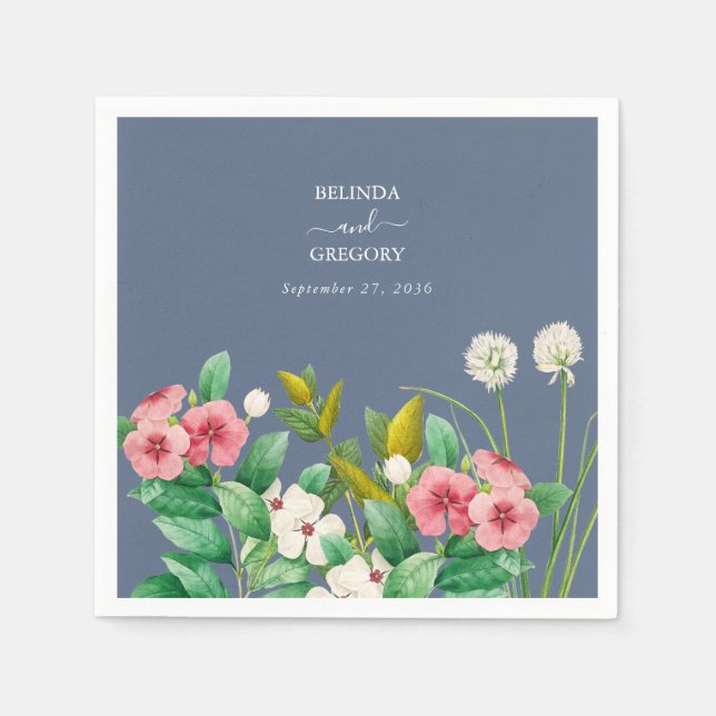 Wildflowers Periwinkle Dusty Blue Wedding   Napkins (Front)
