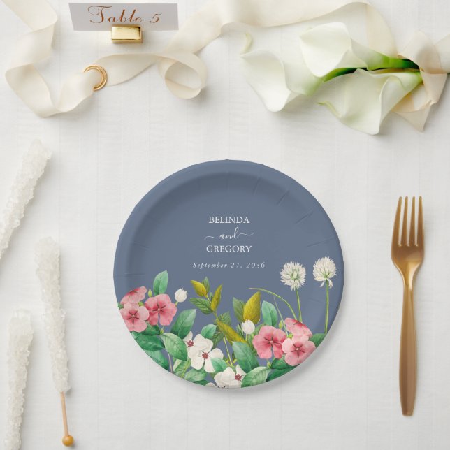 Wildflowers Periwinkle Dusty Blue Wedding  Paper Plates (Wedding)