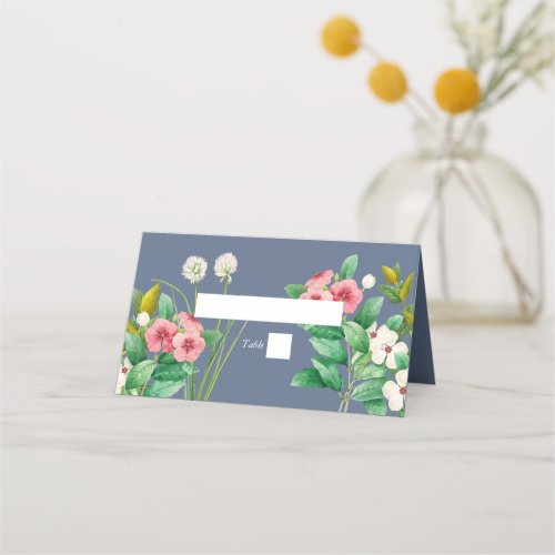 Wildflowers Periwinkle Dusty Blue Wedding  Place Card