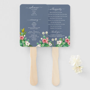 Wildflowers Periwinkle Dusty Blue Wedding Program Hand Fan