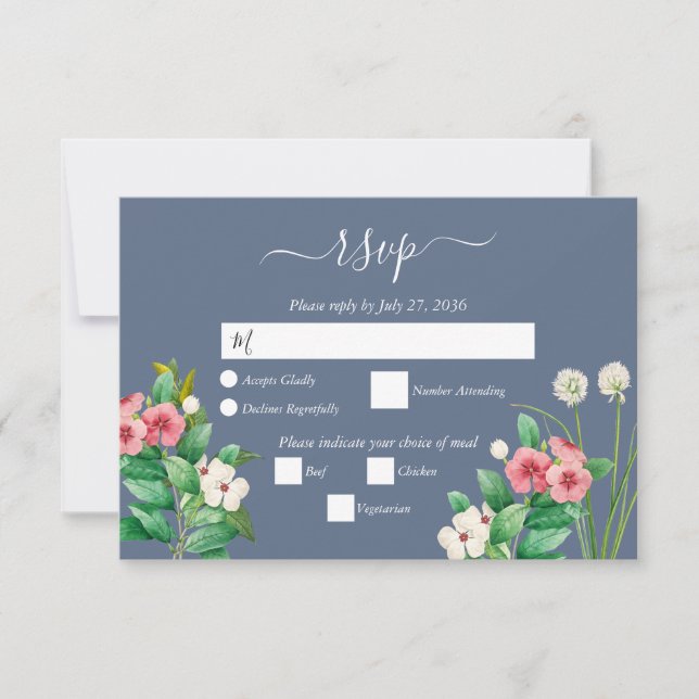 Wildflowers Periwinkle Dusty Blue  Wedding RSVP Card (Front)