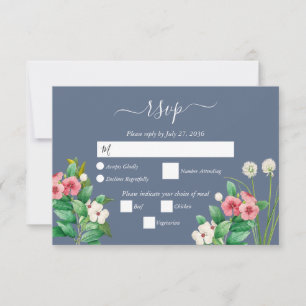 Wildflowers Periwinkle Dusty Blue Wedding RSVP Card