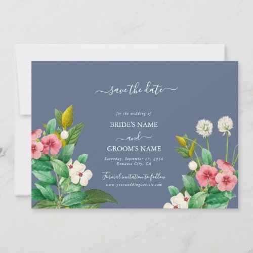 Wildflowers Periwinkle Dusty Blue Wedding Save The Date