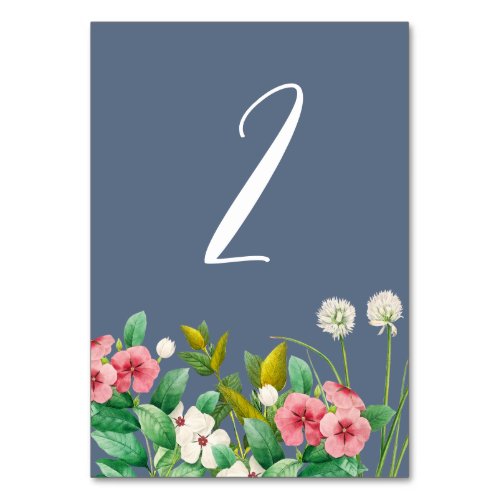 Wildflowers Periwinkle Dusty Blue Wedding  Table Number