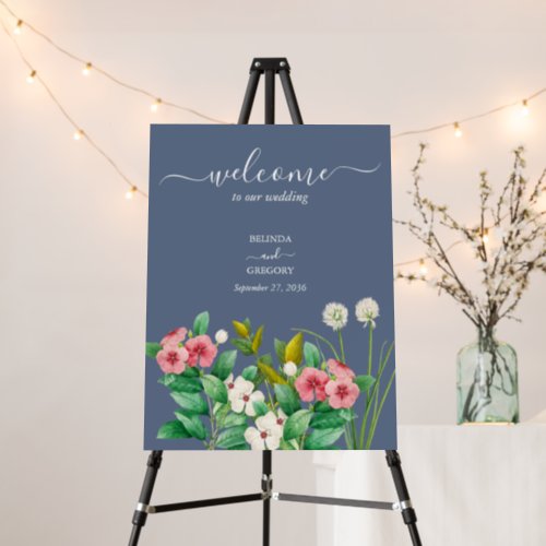 Wildflowers Periwinkle Dusty Blue Wedding Welcome Foam Board